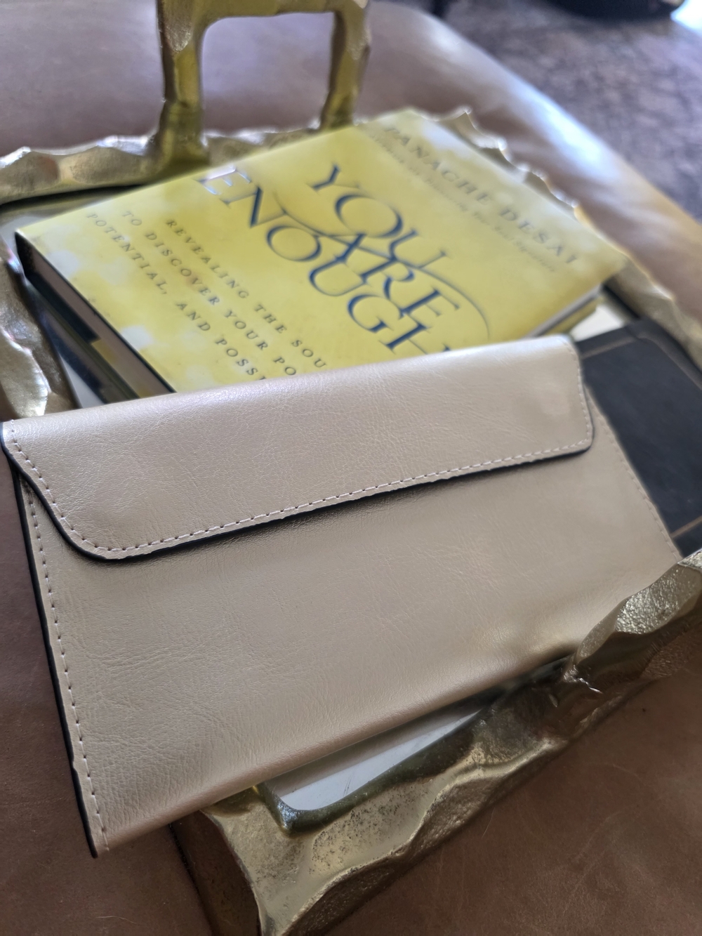 Classic Cream Leather Wallet Clutch